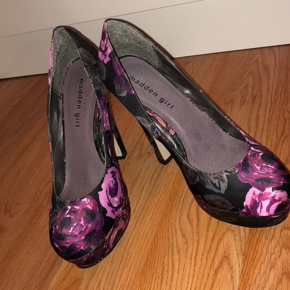 Madden Girl Shoes Madden Girl Black Pink Floral Heels Poshmark